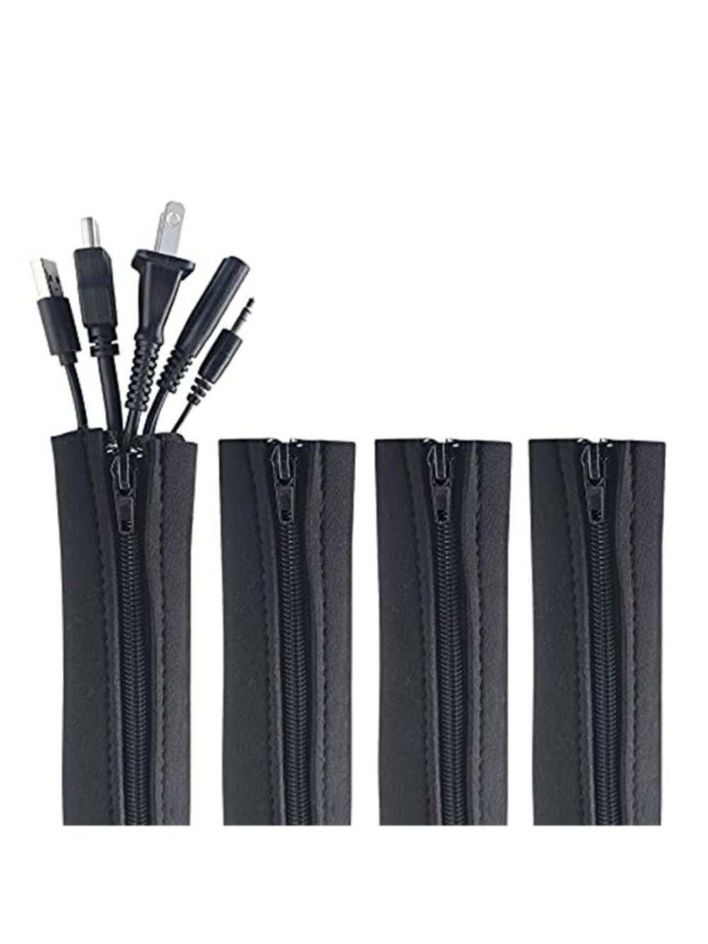 Zipper Cable Sleeve Cord Organizer Wire Management Cover Desk TV 4 Pack Black